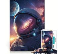 1000 Piece Jigsaws for Adults Astronaut in Space with Galaxy Reflection Fine Edge Craft Thinking Fun Game Relax Game Play Birthday Hobby Gift (50x75cm)