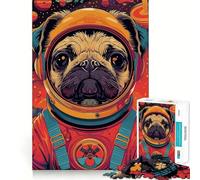 1000 Piece Jigsaws for Adults Astronaut Space Pug Animal Fine Edge Craft Thinking Fun Game Relax Game Play Birthday Hobby Gift (50x75cm)