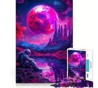 1000 Piece Jigsaws for Adults Astronaut Under Pink Moon Fine Edge Craft Thinking Fun Game Relax Game Play Birthday Hobby Gift (38x52cm)