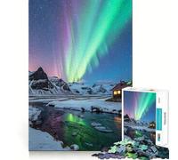 1000 Piece Jigsaws for Adults Aurora Borealis over Snowy Landscape Nature Fine Edge Craft Thinking Fun Game Relax Game Play Birthday Hobby Gift (50x75cm)