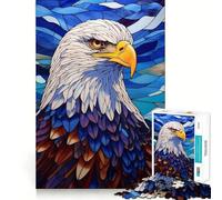 1000 Piece Jigsaws for Adults Bald Eagle Stained Glass Fine Edge Craft Thinking Fun Game Relax Game Play Birthday Hobby Gift (38x26cm)