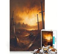 1000 Piece Jigsaws for Adults Battlefield Aftermath with Swords And Helmets, Brain Teaser Game, Fun at Home Activities, Artists' Collection, Fine Arts 38x26cm