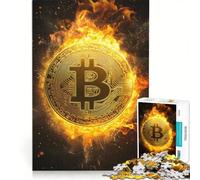 1000 Piece Jigsaws for Adults Bitcoin Fire, Brain Teaser Game, Fun at Home Activities, Artists' Collection, Fine Arts 50x75cm