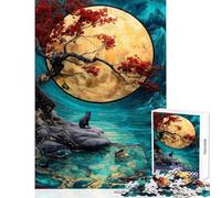 1000 Piece Jigsaws for Adults Black Cat Under Red Tree by Water Educational Game Tough Challenge Anti-Stress Toys Unique Birthday And Gifts (52X38cm)