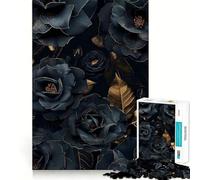 1000 Piece Jigsaws for Adults Black Golden Rose Neat Fit Decor, Cognitive Fun Play, Peace Game Play, Birthday Activity (38x26cm)