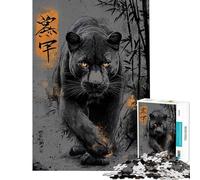 1000 Piece Jigsaws for Adults Black Panther with Bamboo And Text Teenager Puzzles Hands-on Game Enhance Memory Gifts for Friends And Family (Size 50x75cm)