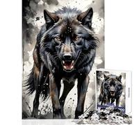 1000 Piece Jigsaws for Adults Black Wolf Watercolor Adult Jigsaw Puzzles Difficult Hard Every Piece Is Unique - Beautiful Design Game (38x26cm)