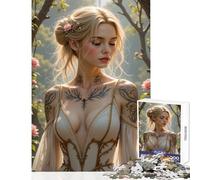 1000 Piece Jigsaws for Adults Blonde Woman with Tattoos And Roses Toy Wall Decor Art Work Gift for Educational Game Artists' Collection, Fine Arts Size 38x26cm