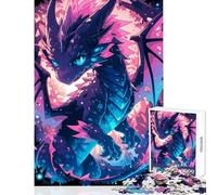 1000 Piece Jigsaws for Adults Blue Dragon with Pink Spikes Toy Wall Decor Art Work Gift for Educational Game Artists' Collection, Fine Arts Size 38x26cm