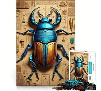 1000 Piece Jigsaws for Adults Blue Scarab Beetle on Papyrus Neat Fit Decor, Cognitive Fun Play, Peace Game Play, Birthday Activity (50x75cm)