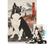 1000 Piece Jigsaws for Adults Border Collie Woodblock Neat Fit Decor, Cognitive Fun Play, Peace Game Play, Birthday Activity (38x26cm)