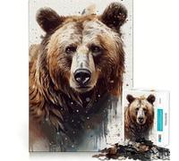 1000 Piece Jigsaws for Adults Brown Bear Watercolor Portrait Neat Cut Decor Thinking Training Toy Free Time Play Festive Leisure Gift (38x26cm)