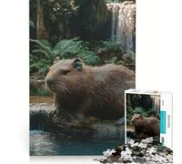 1000 Piece Jigsaws for Adults Capybara in Lush Waterfall Setting, Brain Teaser Game, Challenging To Complete, Enhance Love between Couples 38x52cm