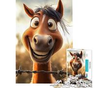 1000 Piece Jigsaws for Adults Cartoon Horse Smiling Behind Barbed Wire for Birthday, Chrismas Difficult Challenge Educational Games for And from 14 Years And over (38x52cm)
