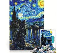 1000 Piece Jigsaws for Adults Cat Gazing at Starry Night, Brain Teaser Game, Challenging To Complete, Enhance Love between Couples 38x26cm
