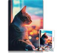 1000 Piece Jigsaws for Adults Cat Looks at Sunrise Enjoyful Peaceful Spare Time Exact Precision Fit Play Toy Size 50x75cm
