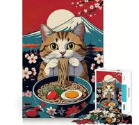 1000 Piece Jigsaws for Adults Cat Ramen Mt. Fuji Clean Edge Game Creative Brain Game Slow Play Fun Christmas Calm Gift (38x52cm)