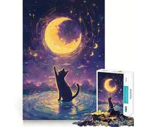 1000 Piece Jigsaws for Adults Cat Reaching for The Moon Neat Cut Decor Thinking Training Toy Free Time Play Festive Leisure Gift (38x26cm)