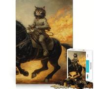 1000 Piece Jigsaws for Adults Cat Riding A War Horse Neat Cut Decor Thinking Training Toy Free Time Play Festive Leisure Gift (38x26cm)