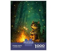 1000 Piece Jigsaws for Adults Cat Roasting Marshmallows by Campfire Jigsaw for Adults Toy Wall Decor Presents for Women Challenging To Complete 52x38cm/1000pcs