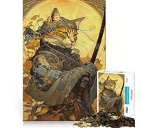 1000 Piece Jigsaws for Adults Cat Samurai Japan Neat Cut Decor Thinking Training Toy Free Time Play Festive Leisure Gift (38x52cm)