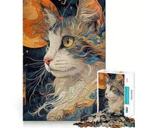 1000 Piece Jigsaws for Adults Cat Samurai Warrior Japan Clean Edge Game Creative Brain Game Slow Play Fun Christmas Calm Gift (38x52cm)