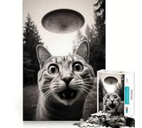 1000 Piece Jigsaws for Adults Cat Scared By Ufo Neat Cut Decor Thinking Training Toy Free Time Play Festive Leisure Gift (50x75cm)