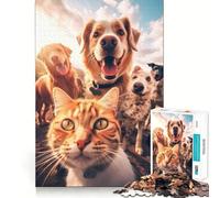 1000 Piece Jigsaws for Adults Cat Selfie with Dogs Neat Cut Decor Thinking Training Toy Free Time Play Festive Leisure Gift (38x52cm)
