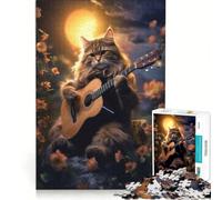 1000 Piece Jigsaws for Adults Cat Under The Stars Guitar, Brain Teaser Game, Challenging To Complete, Enhance Love between Couples 38x52cm
