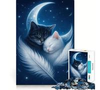 1000 Piece Jigsaws for Adults Cats Sleeping on Moon with Feather Neat Cut Decor Thinking Training Toy Free Time Play Festive Leisure Gift (50x75cm)