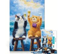1000 Piece Jigsaws for Adults Cats Toasting on The Sea Neat Cut Decor Thinking Training Toy Free Time Play Festive Leisure Gift (38x26cm)
