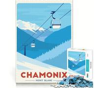 1000 Piece Jigsaws for Adults Chamonix Mont Blanc Ski Resort Poster Clean Edge Game Creative Brain Game Slow Play Fun Christmas Calm Gift (50x75cm)
