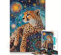 1000 Piece Jigsaws for Adults Cheetah in Cosmos - Neat Cut Decor Thinking Training Toy Free Time Play Festive Leisure Gift (38x26cm)