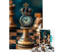 1000 Piece Jigsaws for Adults Chess Piece Clock with Crown Relax Games Addictive Toys to Cultivate Patience Birthday Gifts For Family Fun (Size 38x52cm)