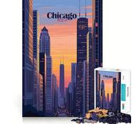 1000 Piece Jigsaws for Adults Chicago Skyline Sunset Neat Cut Decor Thinking Training Toy Free Time Play Festive Leisure Gift (38x52cm)