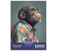 1000 Piece Jigsaws for Adults Chimpanzee in Hawaiian Shirt And Glasses Jigsaw for Adults Toy Wall Decor Presents for Women Challenging To Complete 70x50cm/1000pcs