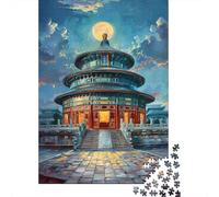 1000 Piece Jigsaws for Adults Chinese Temple Night Sky Puzzles for Adults Relax Games Difficult Challenge Birthday Present, Gifts, 52x38cm/1000pcs