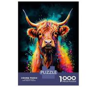 1000 Piece Jigsaws for Adults Colorful Highland Cow Neon Puzzles for Adults Relax Games Difficult Challenge Birthday Present, Gifts, 52x38cm/1000pcs