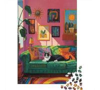 1000 Piece Jigsaws for Adults Colorful Living Room with Cat Puzzle for Adults Brain Teaser Game Precision Cutting Challenging To Complete 70x50cm/1000pcs