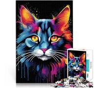 1000 Piece Jigsaws for Adults Colorful Maine Coon Cat Stressabbau-Spielzeug Jedes Stück ist einzigartig Anspruchsvolles Familienspiel75x50cm