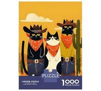 1000 Piece Jigsaws for Adults Cowboy Cats in The Desert Puzzle for Adults Brain Teaser Game Precision Cutting Challenging To Complete 52x38cm/1000pcs