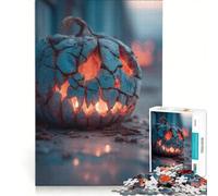 1000 Piece Jigsaws for Adults Cracked Halloween Pumpkin with Candlelight, Toy Wall Decor, Parent-child Interaction, Christmas Birthday Gifts 50x75cm