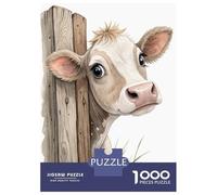 1000 Piece Jigsaws for Adults Cute Cow Peeking Behind Fence Jigsaw for Adults Toy Wall Decor Presents for Women Challenging To Complete 38x26cm/1000pcs