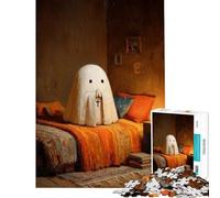 1000 Piece Jigsaws for Adults Cute Praying Ghost in Cozy Bedroom Painting Challenging To Complete Stress Reliever Educational Game Suitable for Ages 14 And Up (50x75cm)