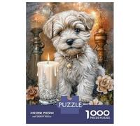 1000 Piece Jigsaws for Adults Cute Puppy with Candle And Roses Jigsaw for Adults Relax Games Analysis And Logic Gifts for Friends And Family 52x38cm/1000pcs