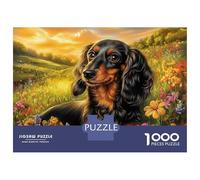 1000 Piece Jigsaws for Adults Dachshund in A Field of Flowers Jigsaw for Adults Toy Wall Decor Presents for Women Challenging To Complete 52x38cm/1000pcs