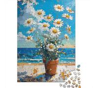 1000 Piece Jigsaws for Adults Daisy Flower Pot Painting Puzzles for Adults Relax Games Difficult Challenge Birthday Present, Gifts, 38x26cm/1000pcs