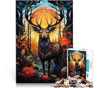 1000 Piece Jigsaws for Adults Deer Stained Glass Challenging Game Gifts 50x75cm Unique Home Decor and Gifts for Age 14 Years Up