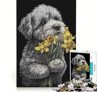 1000 Piece Jigsaws for Adults Dog with Daffodils on Black Background, Toy Wall Decor, Fun at Home Activities, Unique Gifts for Birthday And Christmas 38x26cm