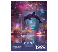 1000 Piece Jigsaws for Adults Dolphin Cityscape Neon Lights Adult Jigsaw Puzzle Fun Games But Fun And Humorous Challenging To Complete 70x50cm/1000pcs
